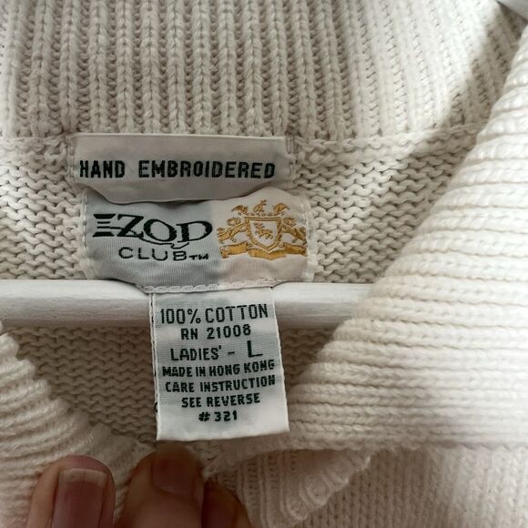 Izod Vintage White Short Sleeve Sweater Cottagecore Preppy Embroidered Knit Sz L - Picture 5 of 8